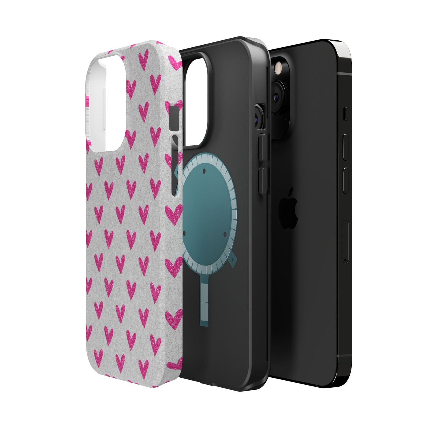 Pink Hearts on Glitter Silver – MagSafe iPhone Case