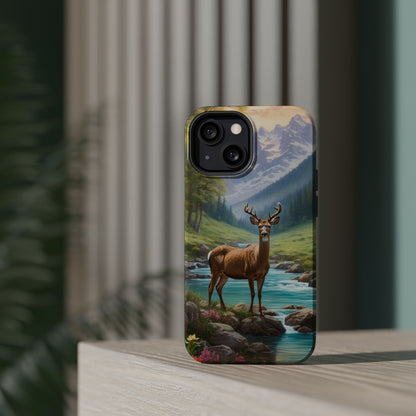 Alpine Serenity – Stag in Mountain Bliss MagSafe iPhone Cases