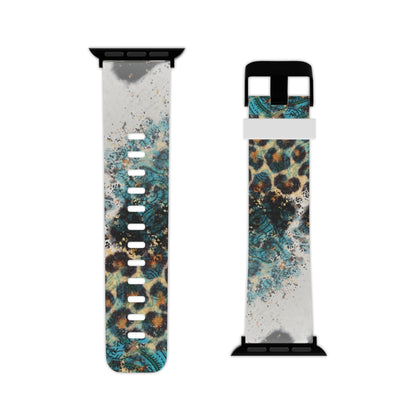 Turquoise Paisley Cowhide Leopard Apple Watch Band