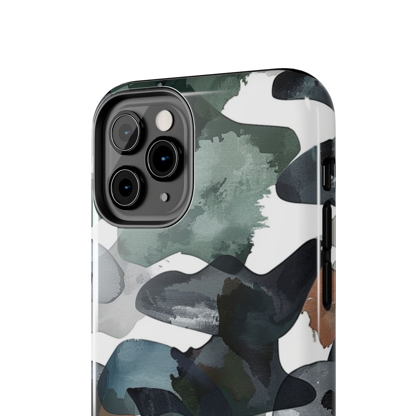 Moody Abstract Watercolor iPhone Case – Earthy Green and Charcoal Design