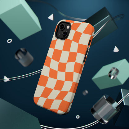 Wavy Retro Checkerboard MagSafe iPhone Case – Shockproof, Matte Finish, Dual-Layer Protection