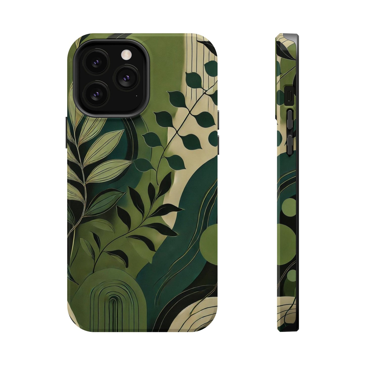 Abstract Green Leaves MagSafe iPhone Case - Nature-Inspired Protective Cover