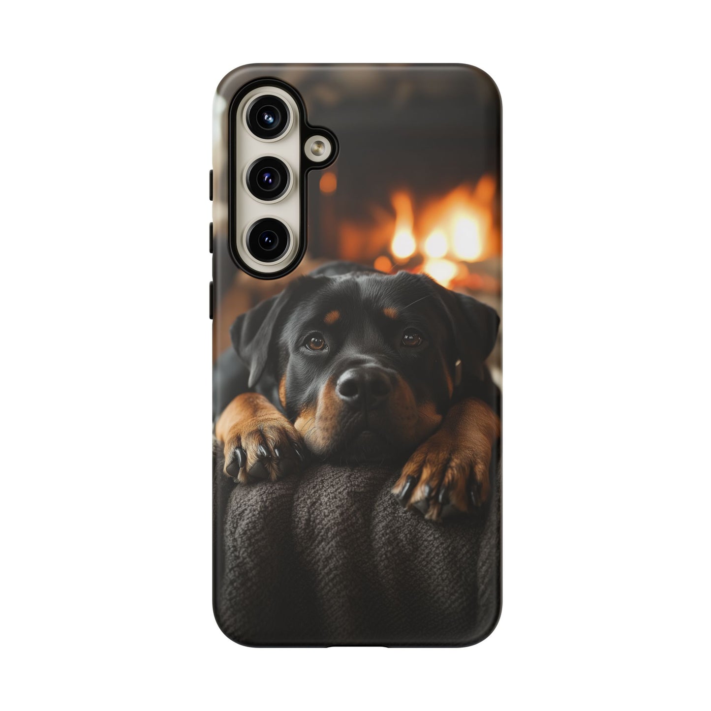 Cozy Rottweiler by the Fireplace Samsung Galaxy Case – Warm Rustic Design