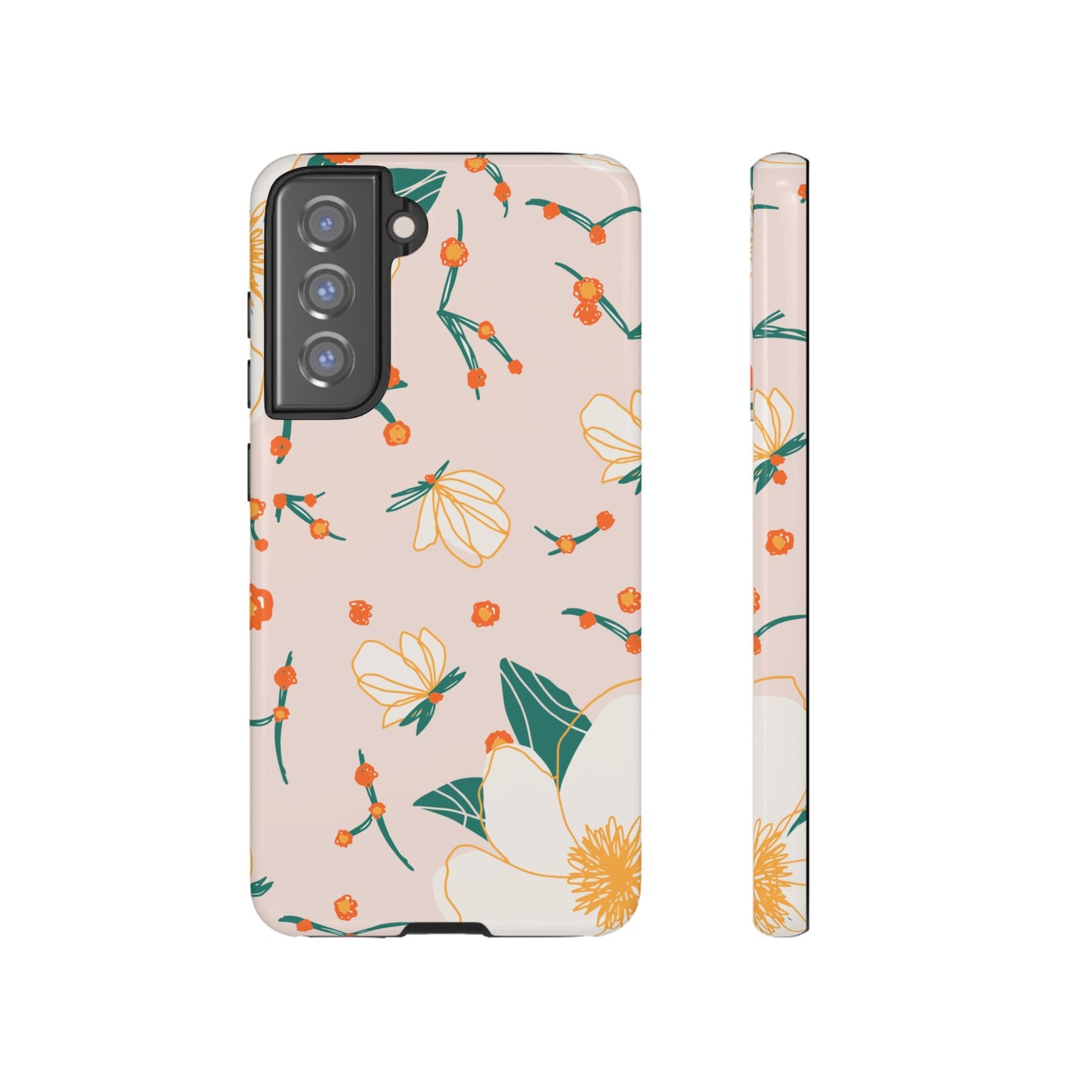 Elegant Magnolia Blossom Tough Samsung Galaxy Case – Soft Blush Background, Shock - Resistant Design - BOGO Cases