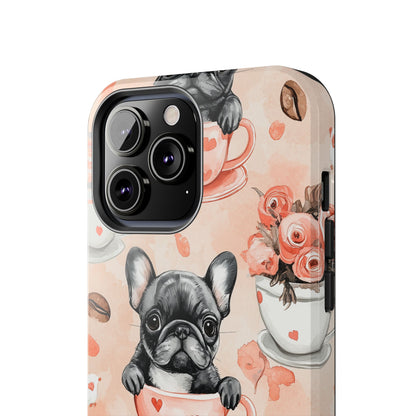 French Bulldogs in Heart iPhone Case – Cute Dog & Floral Design, Shockproof Protection - BOGO Cases