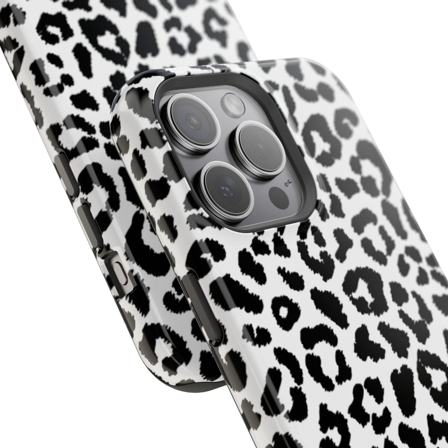 Monochrome Leopard Print Tough MagSafe iPhone Case – Classic Black and White Design with Dual-Layer Protection