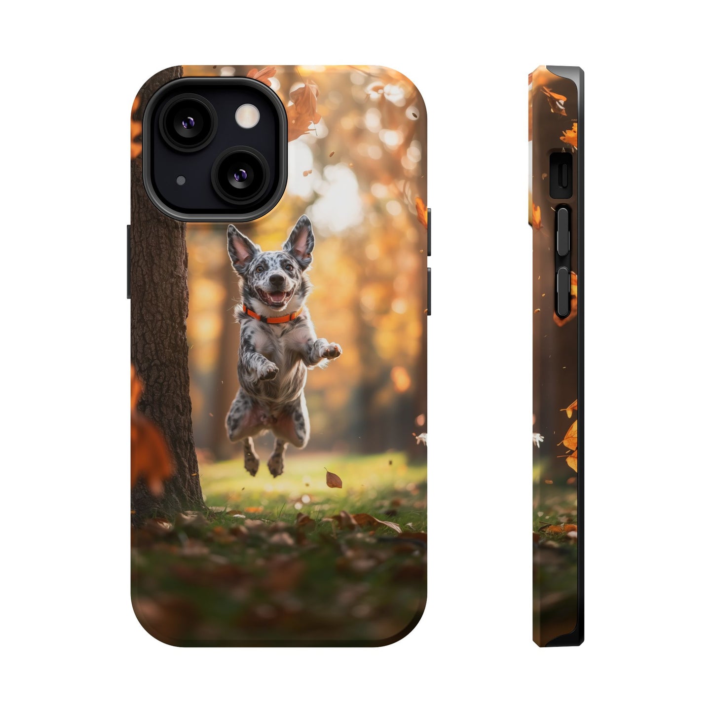 Energetic Blue Heeler Forest Pup MagSafe iPhone Case – Durable Outdoor-Inspired Design