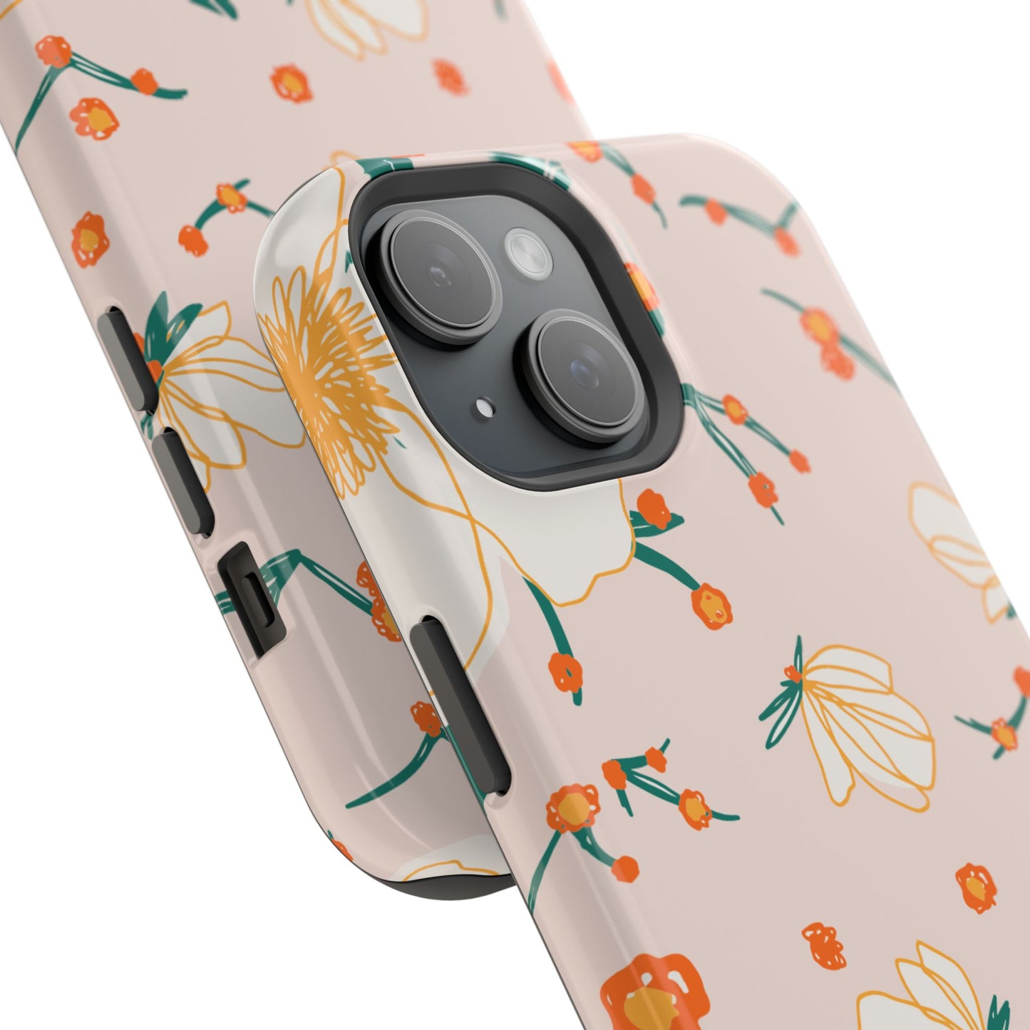 Elegant Magnolia Blossom Tough MagSafe iPhone Case – Soft Blush Background, Shock-Resistant Design