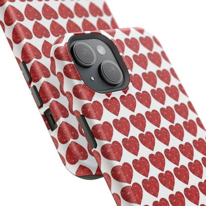 Red Glitter Hearts Charm MagSafe Case