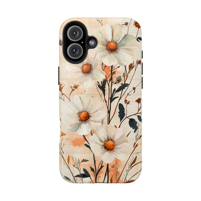 Pastel Orange Floral iPhone Case - Elegant Plaid Protective Cover