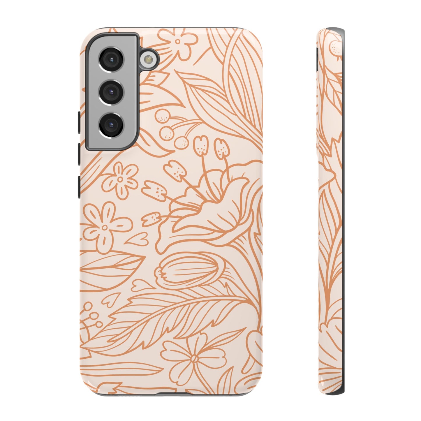 Soft Terracotta Floral Line Art Tough Samsung Galaxy Case – Minimalist Botanical Design with Dual-Layer Protection