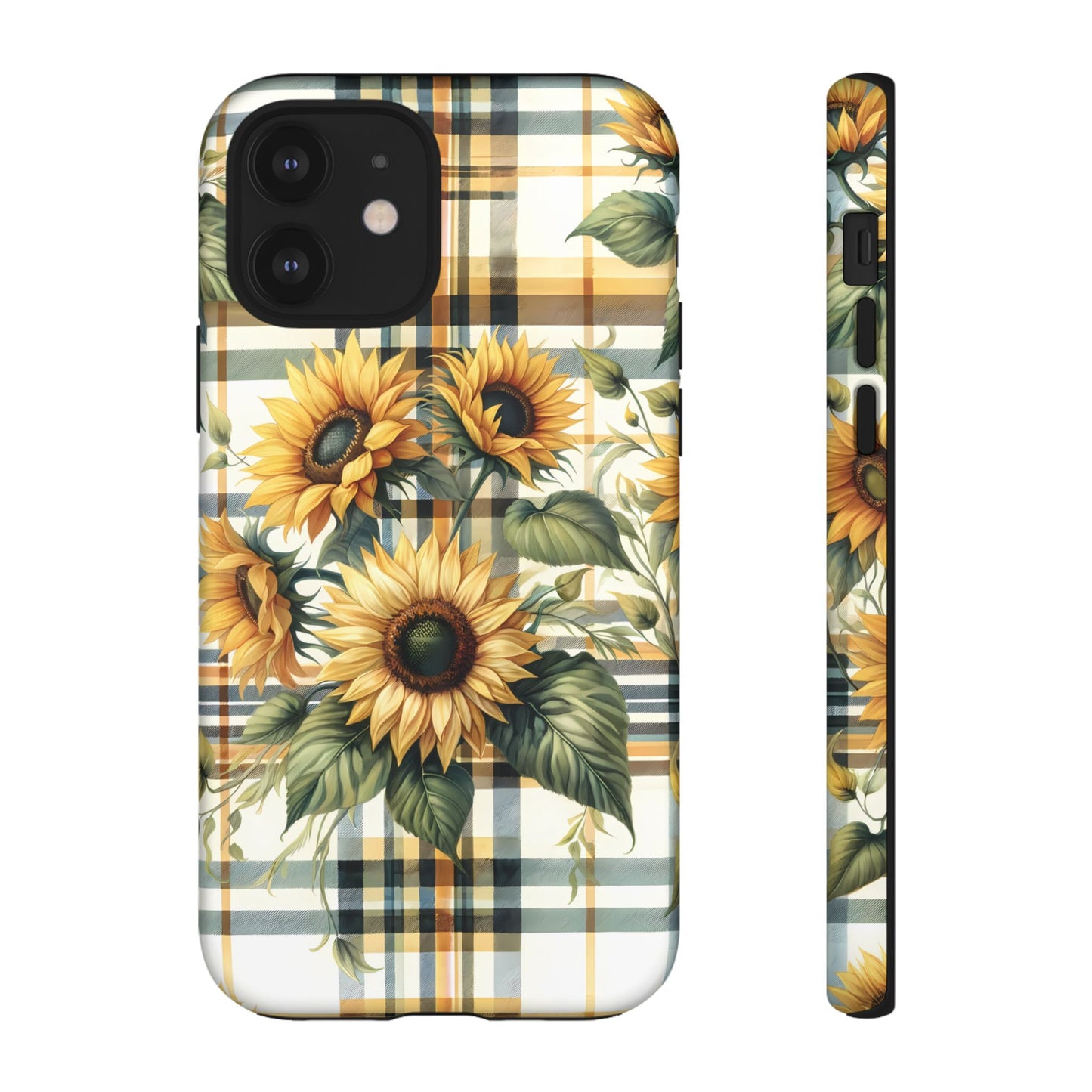 Cute Sunflower Phone Case - Sunny Blossom Plaid - Checkered Sunflowers Phone Case for iPhone & Samsung. Be Happy With These Bright Colors!