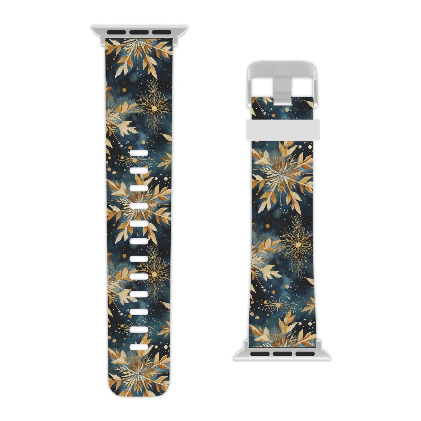  Gold Floral Snowflakes on Midnight Blue Apple Watch Band