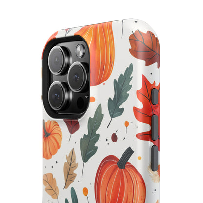 Autumn Harvest MagSafe iPhone Case - Pumpkin and Fall Leaf Design