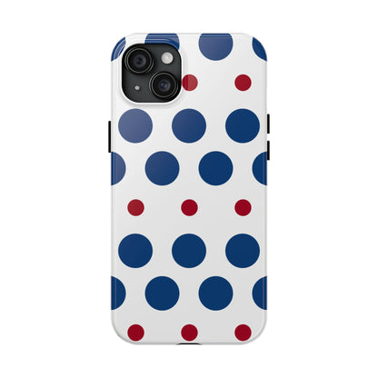 Bold Navy & Red Polka Dot Pattern – iPhone Case