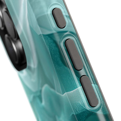 Elegant Flowing Teal Fabric MagSafe iPhone Case – Soft Waves Design