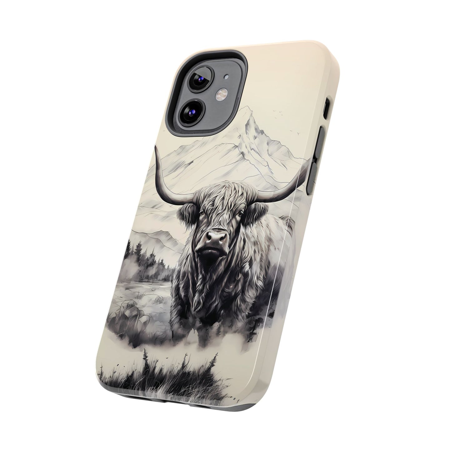 Highland Cow with Majestic Mountain Valley Backdrop | Western Cowgirl Phone Cases