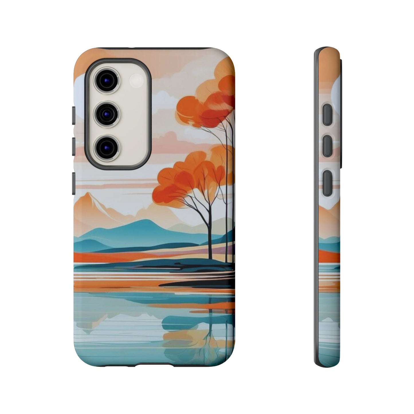 Serene Sunset Lake Samsung Galaxy Case – Minimalist Landscape Art, Dual - Layer Protection - BOGO Cases