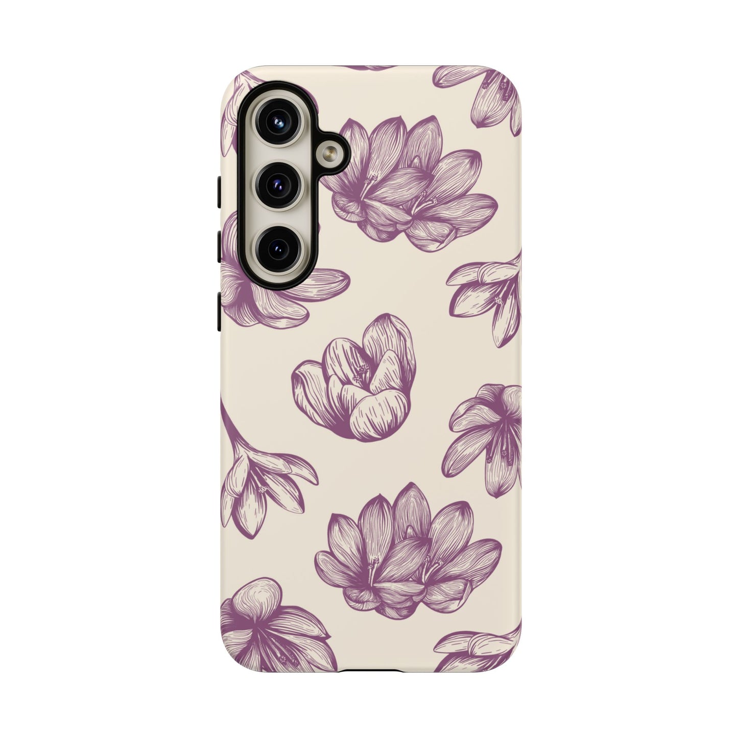 Vintage Botanical Floral Tough Samsung Galaxy Case – Hand - Drawn Purple Flowers, Shockproof Design - BOGO Cases