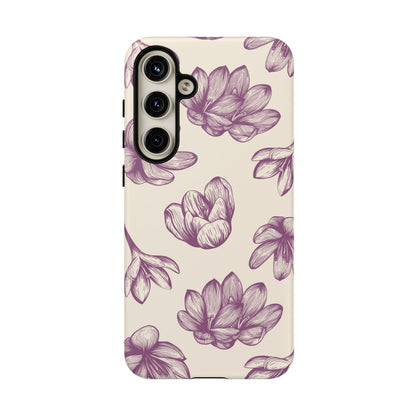 Vintage Botanical Floral Tough Samsung Galaxy Case – Hand - Drawn Purple Flowers, Shockproof Design - BOGO Cases