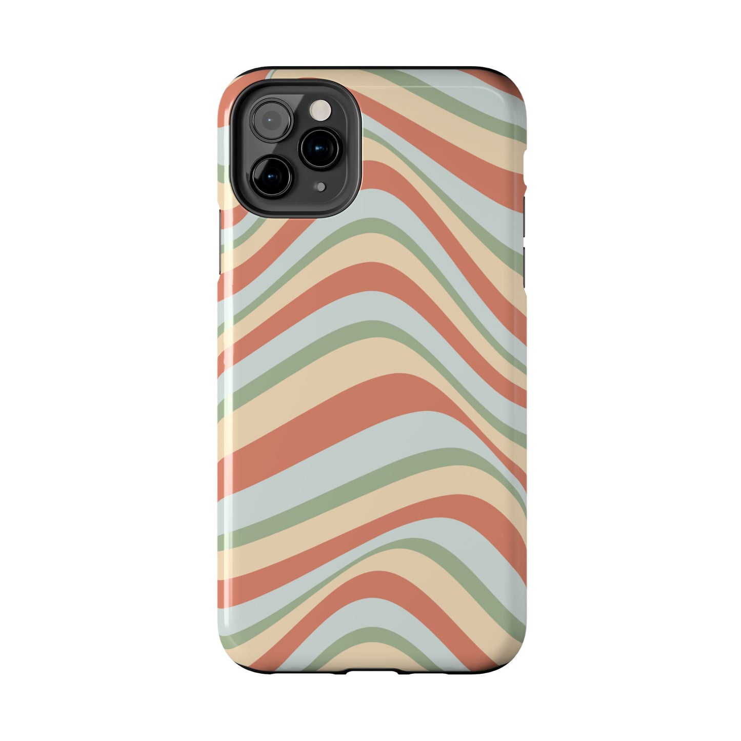 Vintage Earthy Waves iPhone Case – Retro 70s-Inspired in Warm Green, Cream, and Rust