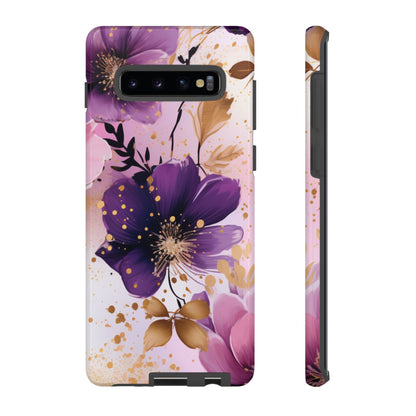 Elegant Purple & Gold Floral Samsung Galaxy Case - Luxe Flower Design