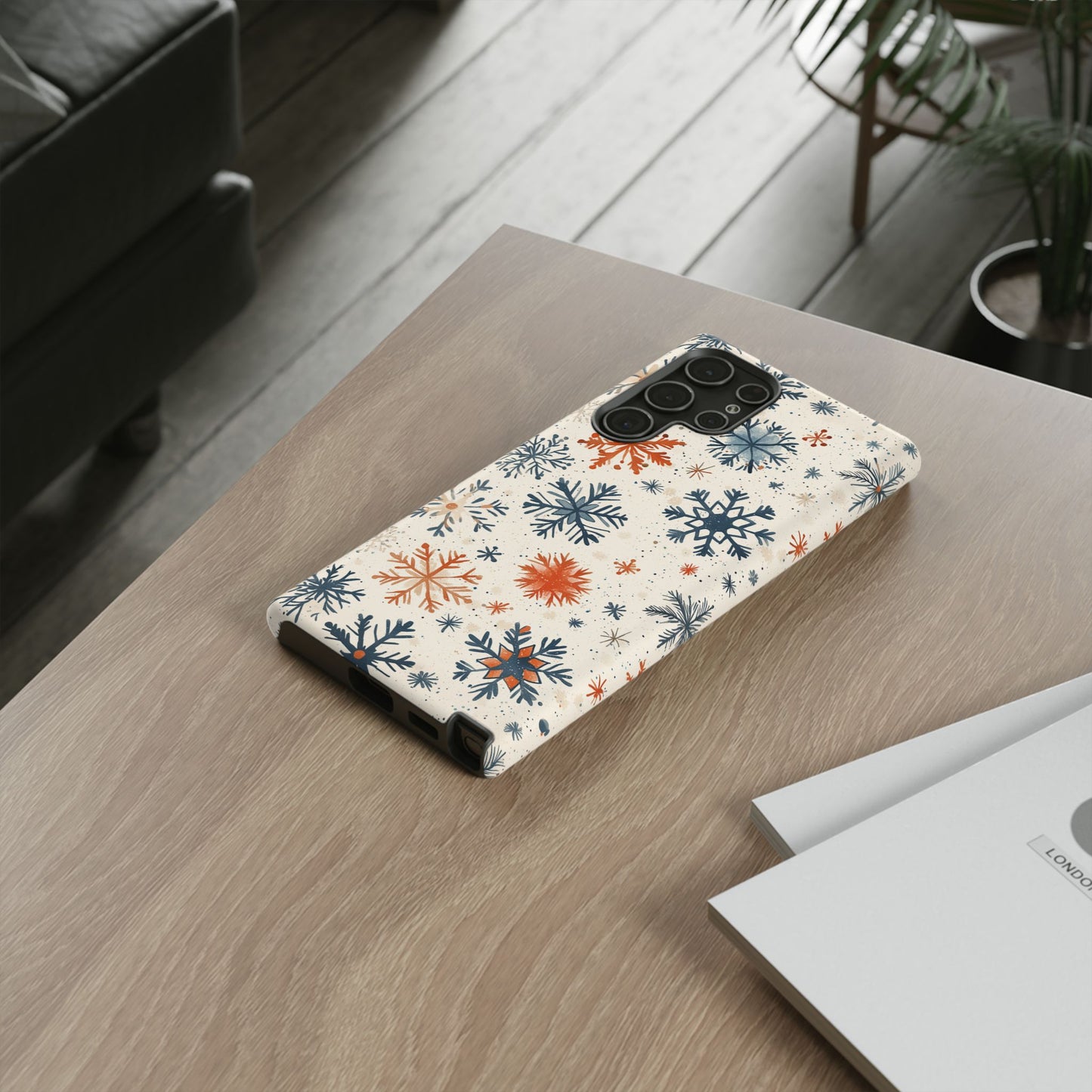 Rustic Orange and Blue Snowflake Pattern – Samsung Galaxy Series Case