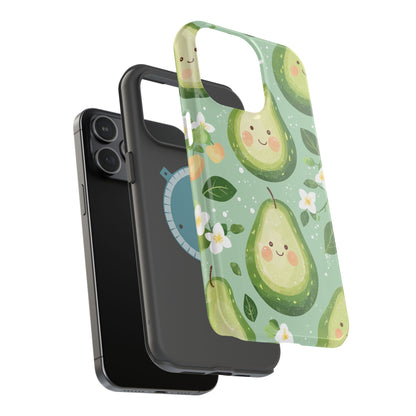 Smiling Avocados Tough MagSafe iPhone Case – Cute Avocado Design, Dual-Layer Protection