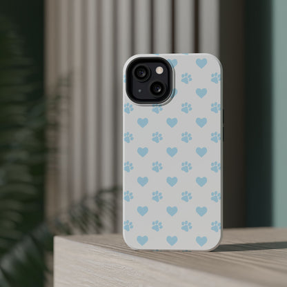 Light Blue Paw Prints & Hearts – MagSafe iPhone Case for Pet Lovers