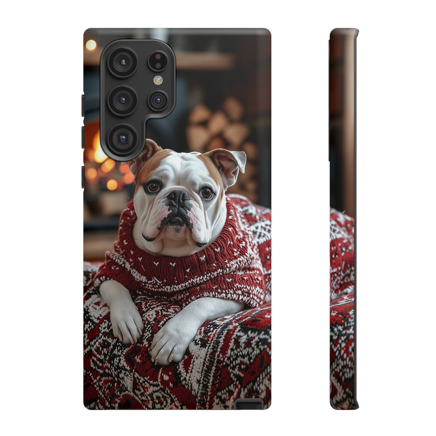 Cozy Bulldog in Sweater Samsung Galaxy Case – Festive Fireplace Protective Cove