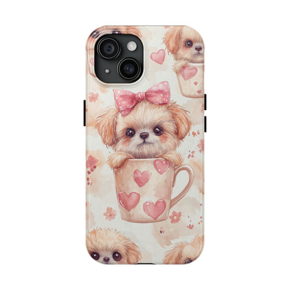 Adorable Puppy in Teacup iPhone Case – Tough, Dual - Layer Protection with Cute Pink Bow Design - BOGO Cases