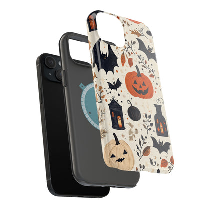 Charming Halloween MagSafe iPhone Case – Pumpkin, Bats, and Spooky Lantern Design