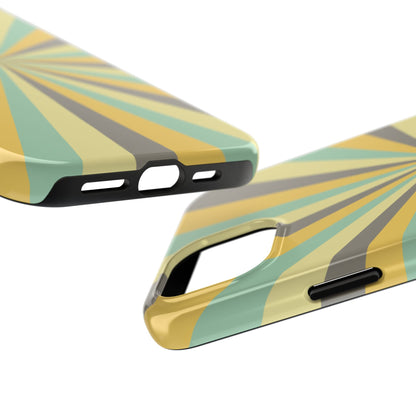 Vintage Sunburst Rays iPhone Case – Bold 70s-Inspired Burst in Yellow, Mint, and Gray