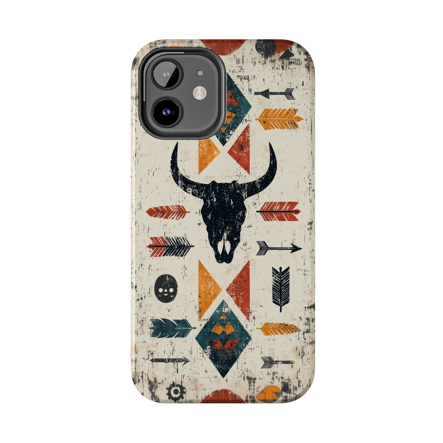 Tribal Bull Skull & Arrows Tough iPhone Case – Rustic Western Design, Dual - Layer Protection - BOGO Cases