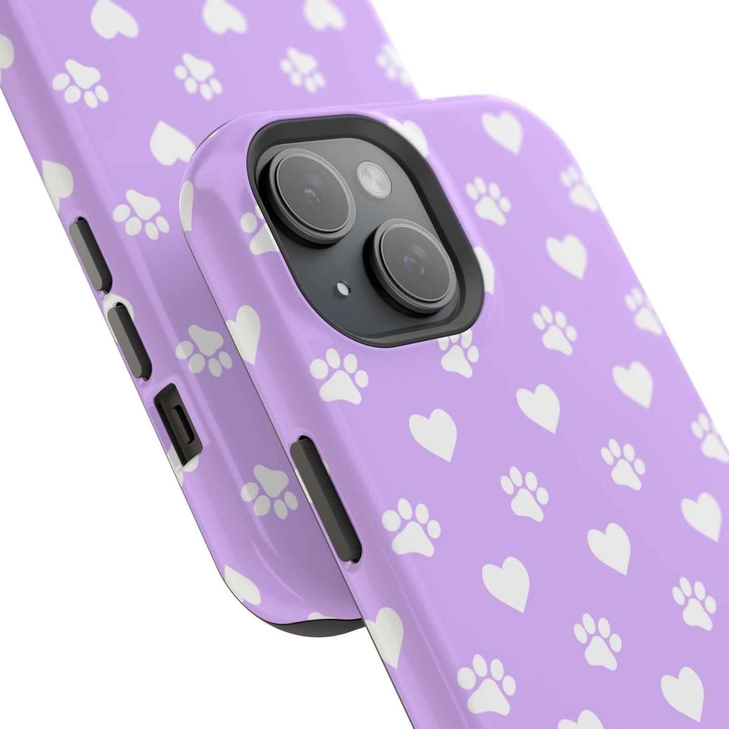 Lilac Paw Prints & Hearts – MagSafe iPhone Case