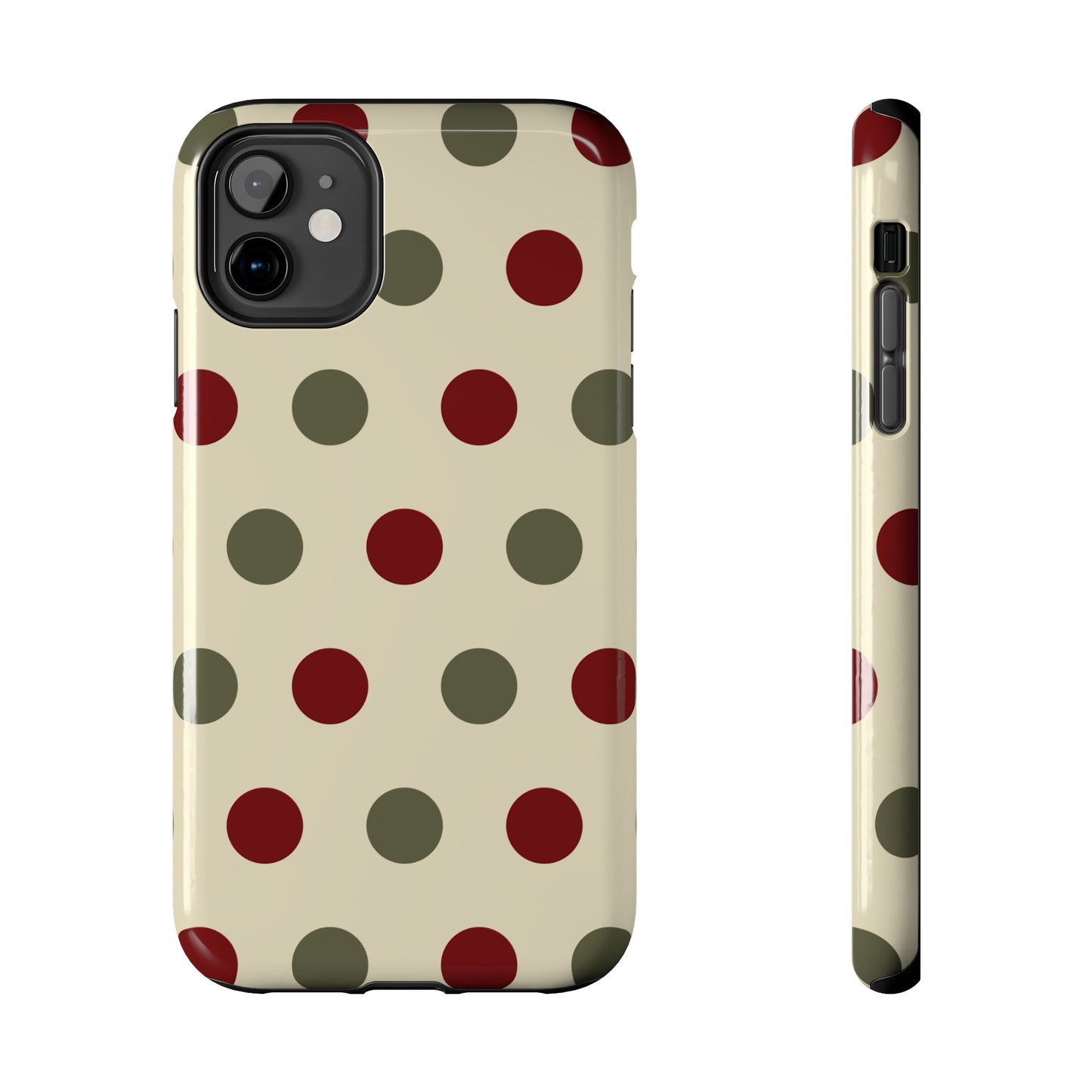 Red & Green Polka Dots on Cream – iPhone Case