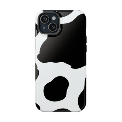 Bold Black and White Cow Print Tough MagSafe iPhone Case – Modern Animal Pattern with Dual-Layer Protection