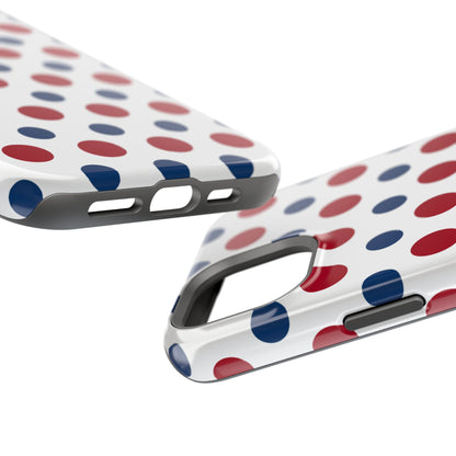 Patriotic Navy, White, and Red Polka Dot MagSafe iPhone Case