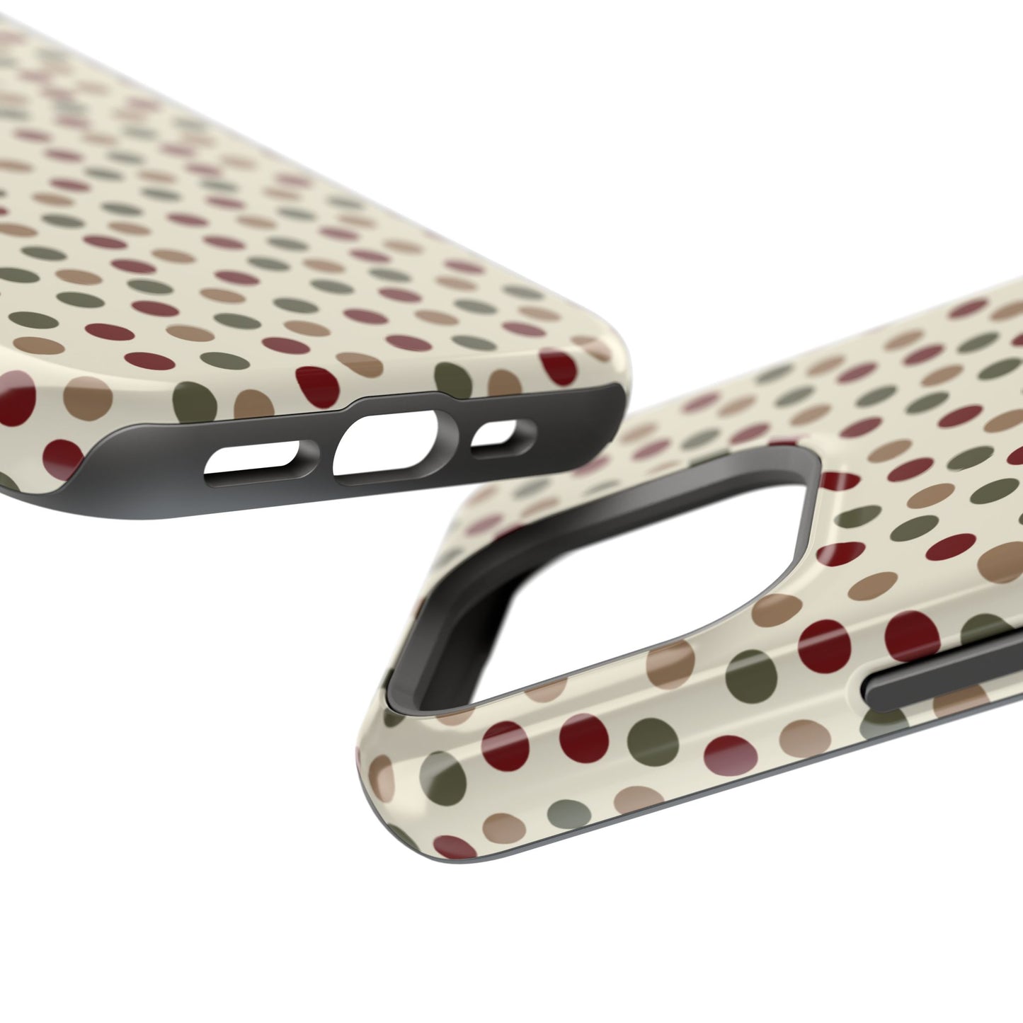 Festive Red & Green Polka Dots on Cream – MagSafe iPhone Case