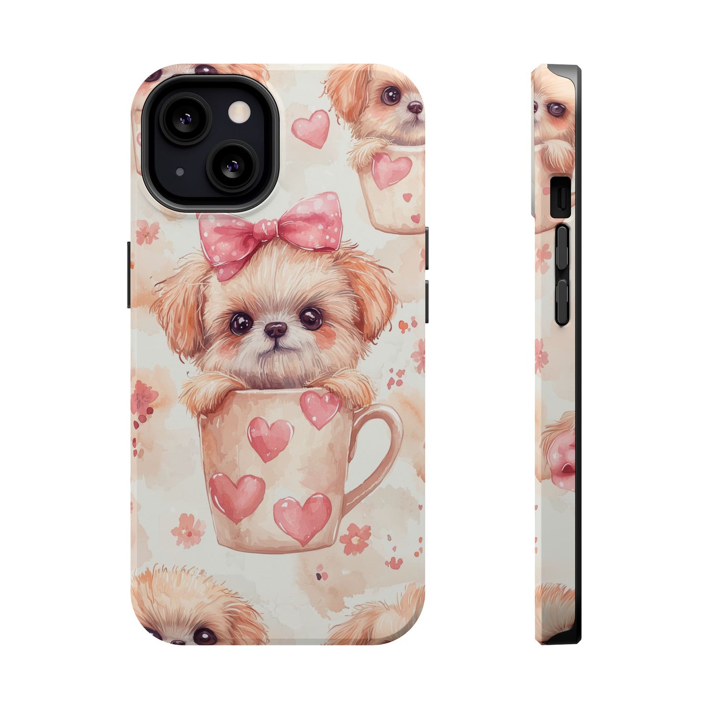 Adorable Puppy in Teacup MagSafe iPhone Case – Tough, Dual-Layer Protection with Cute Pink Bow Design