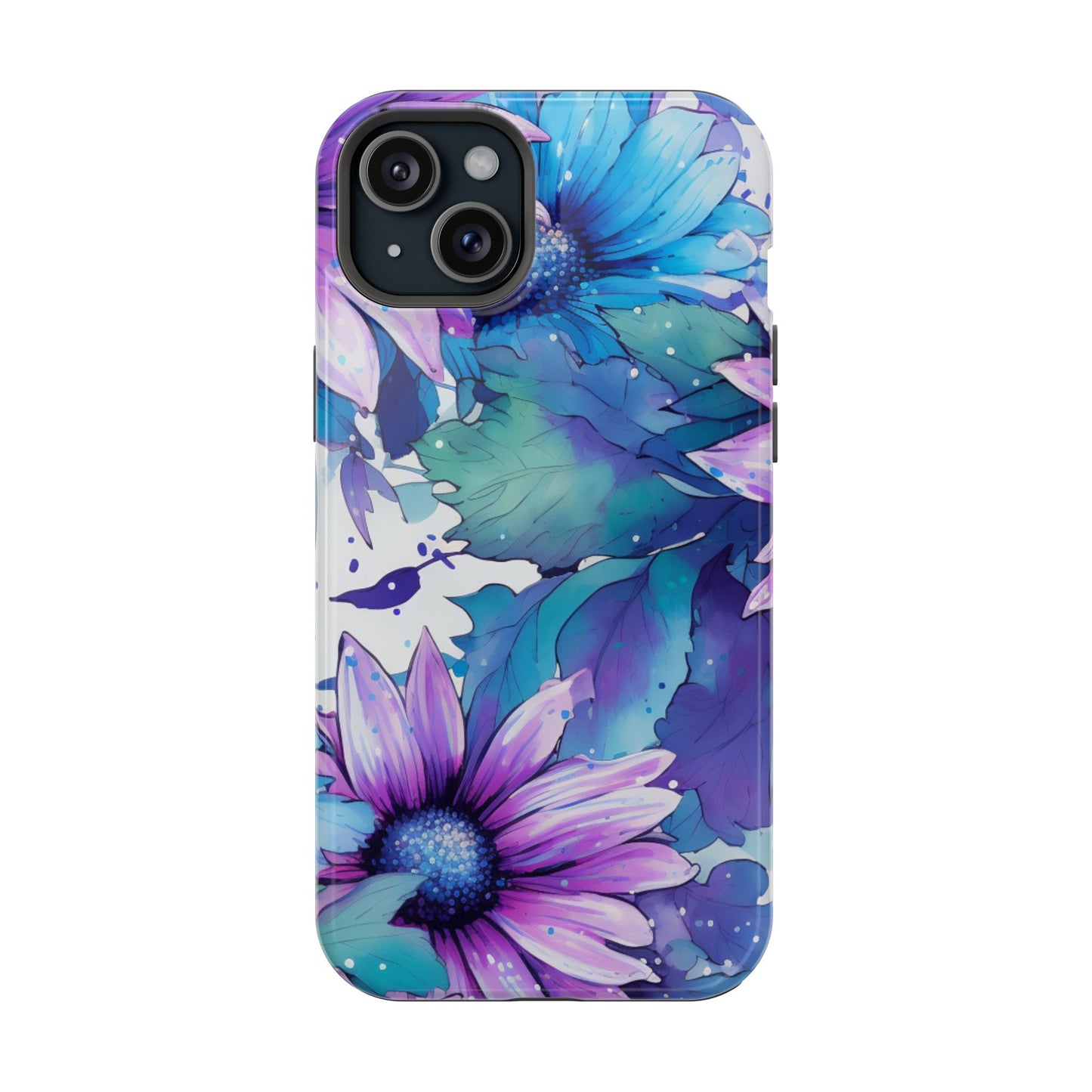 Purple & Teal Watercolor Floral MagSafe iPhone Case - Artistic Flower Design