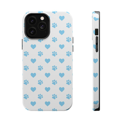 Blue Paw Prints & Hearts – MagSafe iPhone Case with Adorable Pet-Lover Design