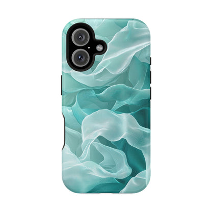 Elegant Flowing Teal Fabric MagSafe iPhone Case – Soft Waves Design