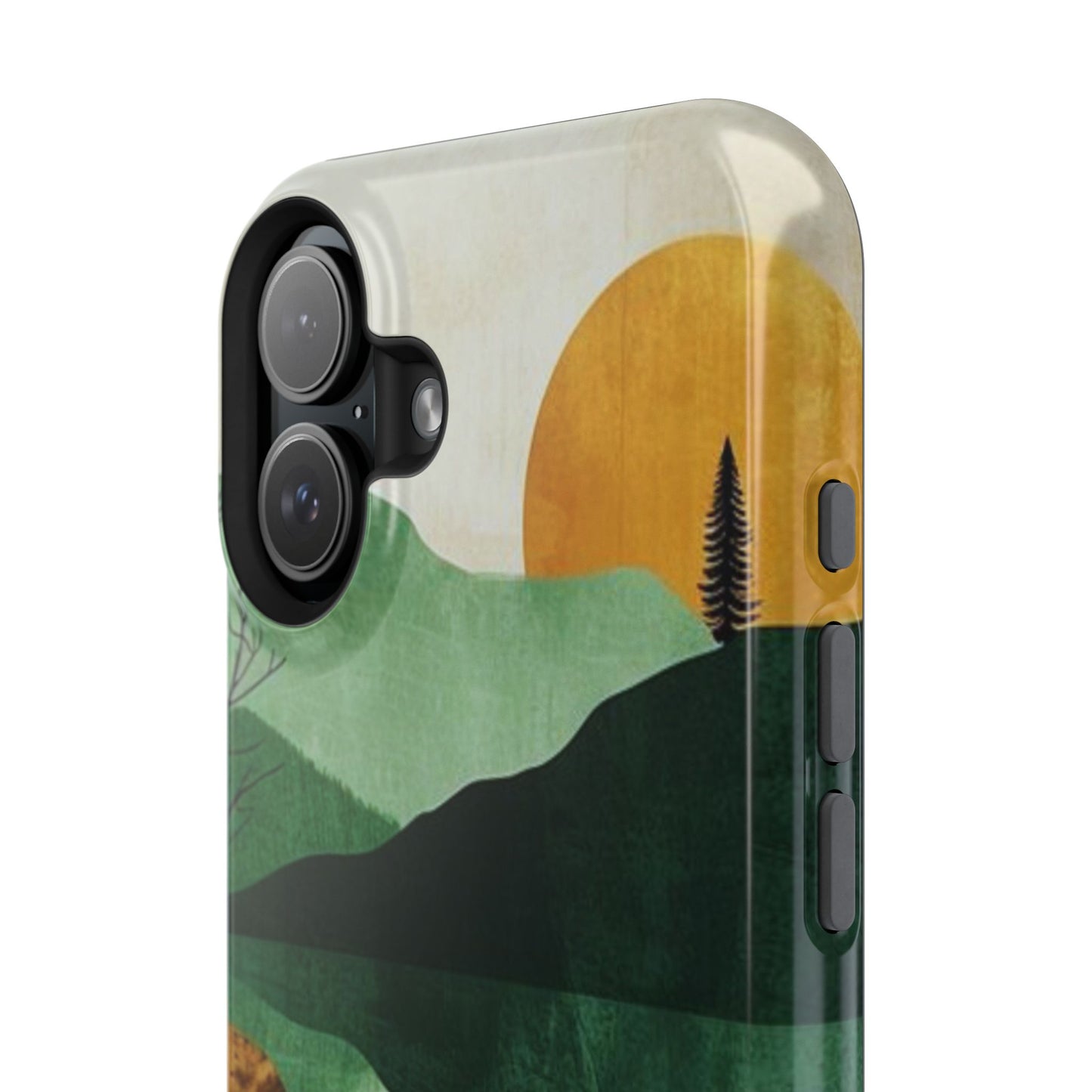 Retro Mountain Sunrise MagSafe iPhone Case – Minimalist Landscape Design, Dual-Layer Protection