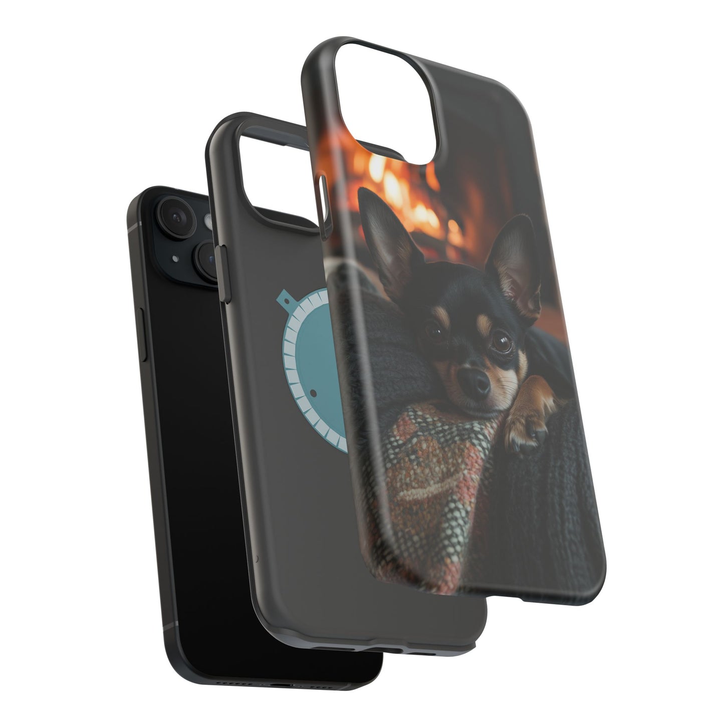 Cozy Chihuahua Fireplace MagSafe iPhone Case – Elegant and Functional Design