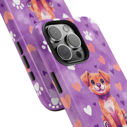 Cute Puppy iPhone Case - Adorable Pet Design with Hearts & Paw Prints, Protective Cover