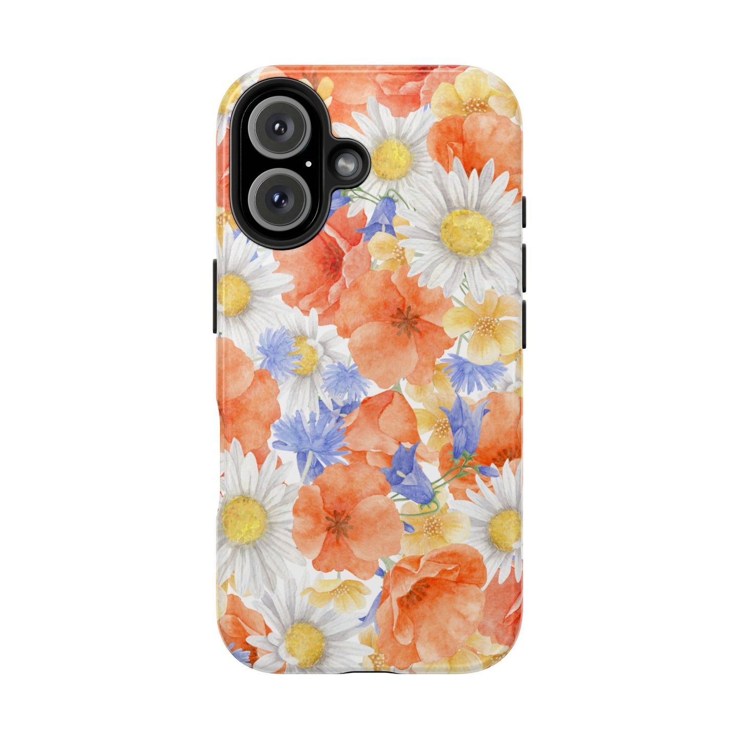 Watercolor Wildflower Pattern iPhone Case – Durable Matte Finish with Daisy, Poppy & Cornflower Design