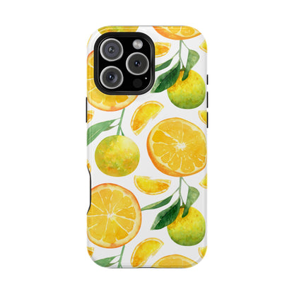 Sunny Citrus Grove Tough MagSafe iPhone Case – Watercolor Orange Design, Dual-Layer Protection