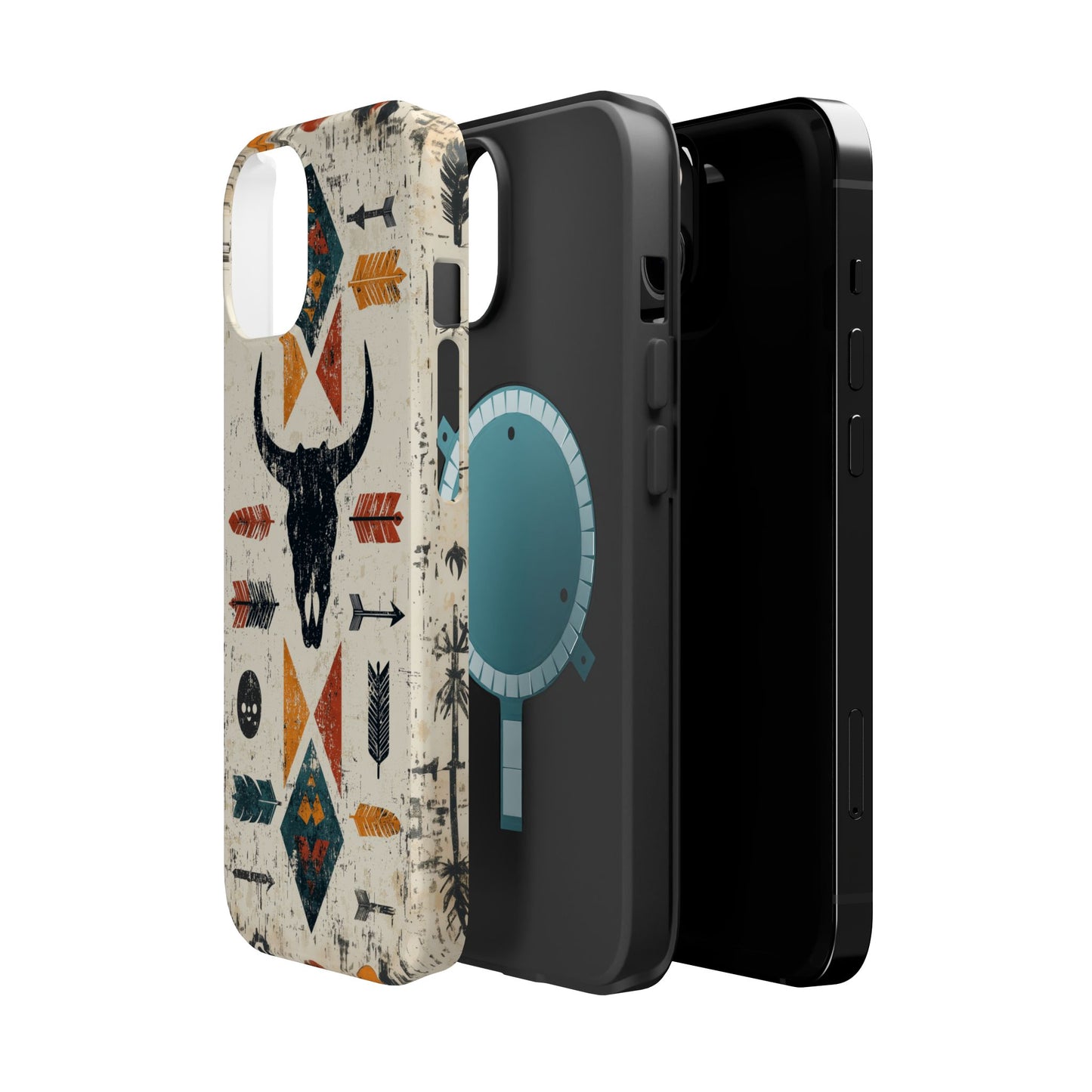 Tribal Bull Skull & Arrows Tough MagSafe iPhone Case – Rustic Western Design, Dual-Layer Protection