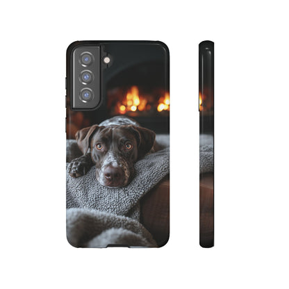 Cozy German Shorthaired Pointer Samsung Galaxy Case – Rustic Fireplace Protective Cover